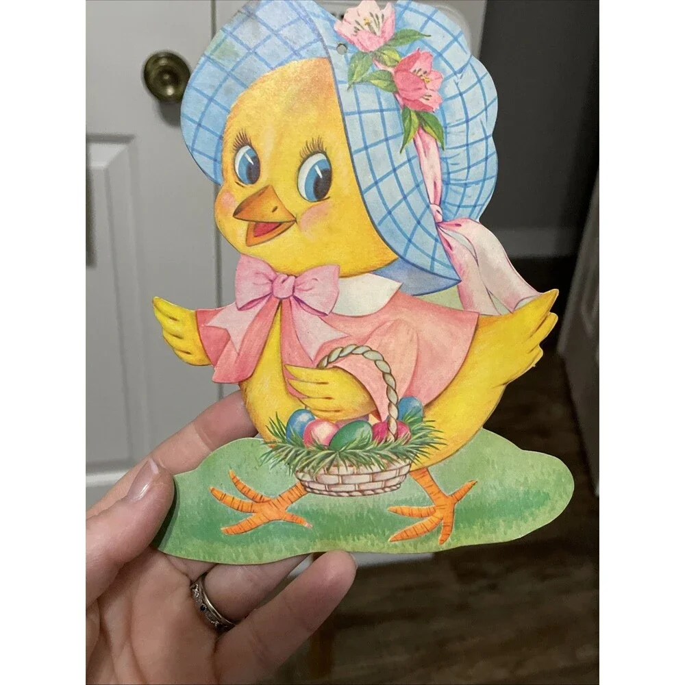 Vintage 1960’s Easter Die Cut Cardboard Wall Decorations Lot Of 4 Duck Bunny